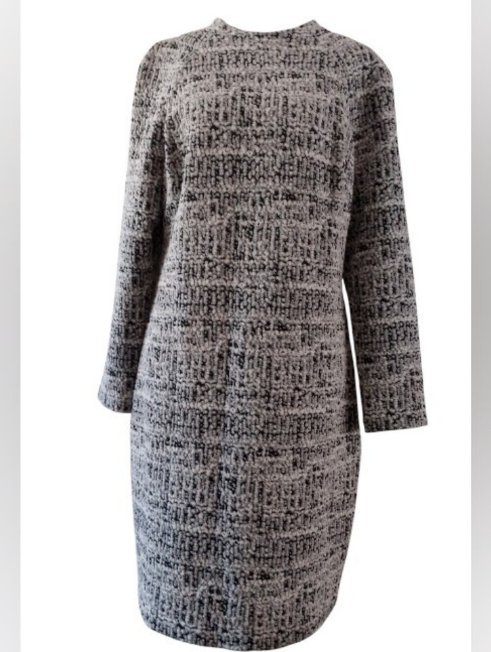 Retro Chunky Knit Dress Crew Midi Cotton Textured Stretch Capsule Career 14 - Picture 2 of 5